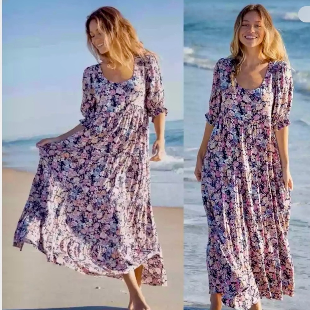 Natural Life Collette Tiered Maxi Dress in Dusty Vintage Floral Large